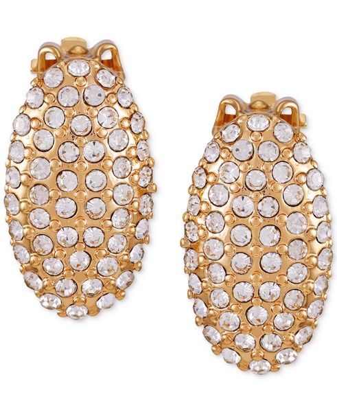 Gold-Tone Pavé Oval Clip-On Stud Earrings