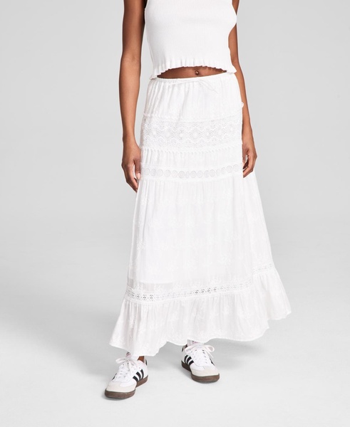 Petite Embroidered Lace-Trim Maxi Skirt, Exclusively at Macy's