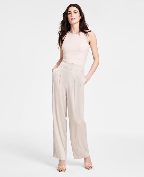 Women's High-Rise Wide-Leg Satin Pants, Exclusively at Macy's