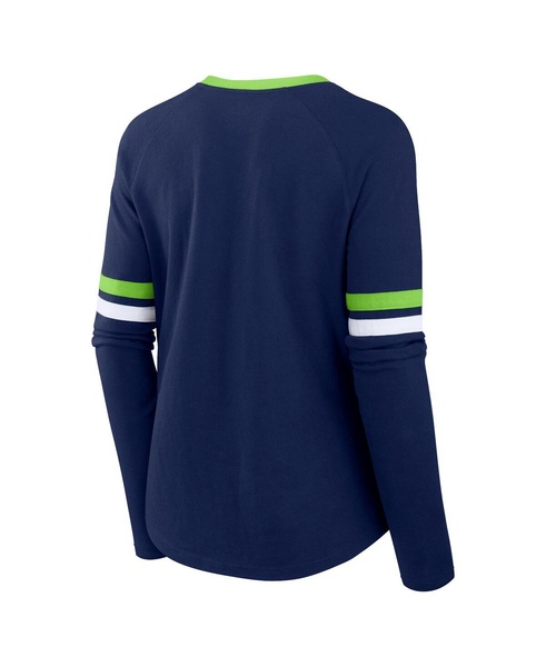Women's College Navy Seattle Seahawks Won and Done Lace-Up Long Sleeve Fashion Top