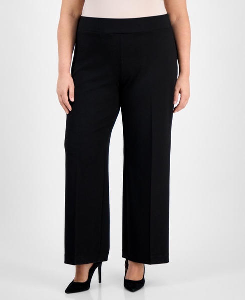 Plus Size Pull-On Wide-Leg Crepe Pants
