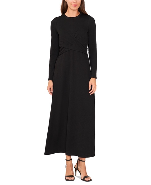 Petite Cross-Over-Front Long-Sleeve Dress