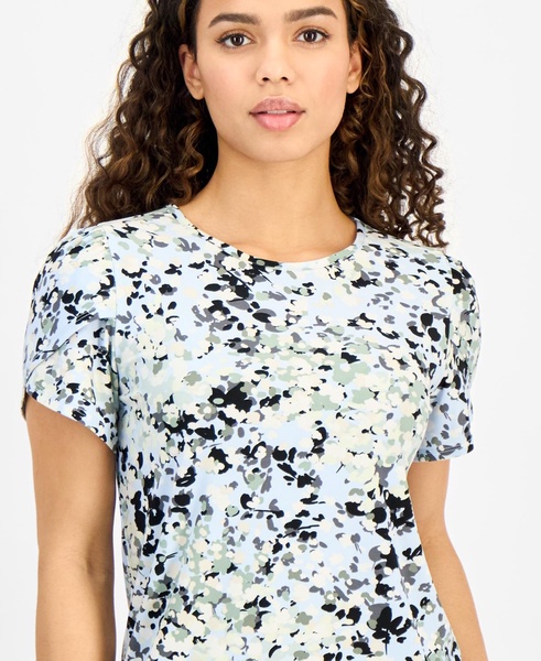 Women's Printed Crewneck Tulip-Sleeve Top