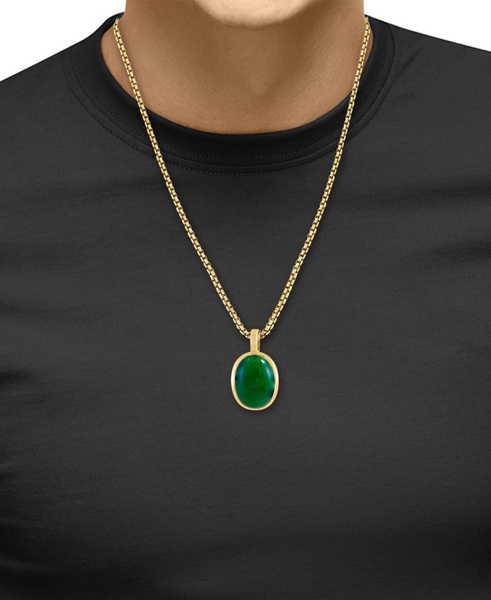 EFFY® Men's Dyed Jade Oval Cabochon 22" Pendant Necklace in Gold-Plated Silver