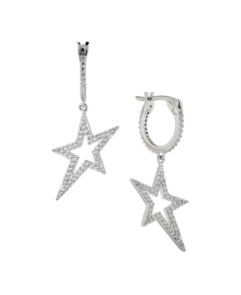AVA NADRI Small Hoop with Star Drop Earring in Silver-Tone Brass