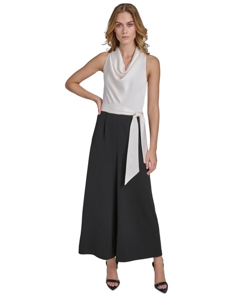 Women's Mixed-Media Cropped Wide-Leg Jumpsuit