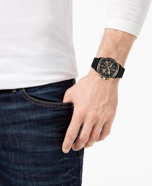 Men's Chronograph Marine Star Black Silicone Strap Watch 44mm 98B278