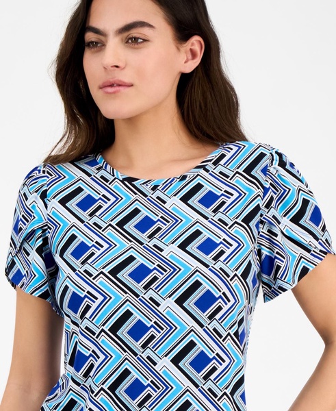 Petite Geo-Print Tulip-Sleeve Top