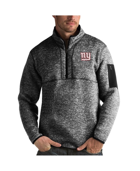 Men's Heather Black New York Giants Fortune Quarter-Zip Pullover Jacket