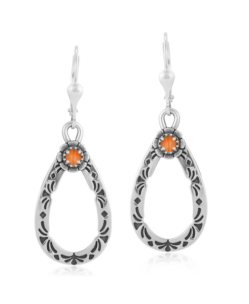 Sterling Silver Orange Spiny Oyster Gemstone Pear Shaped Lever Back Earrings