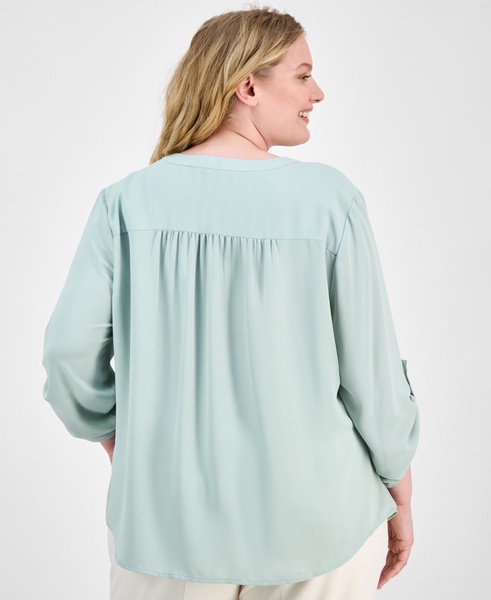 Plus Size V-Neck Pleat-Front Blouse