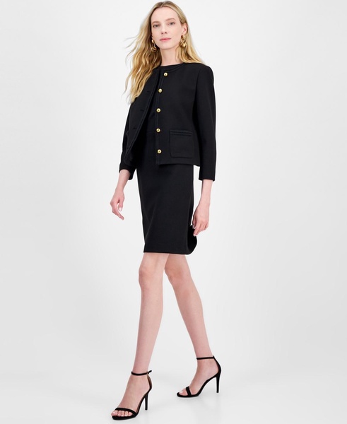 Women's Braid-Trim Textured Five-Button Jacket