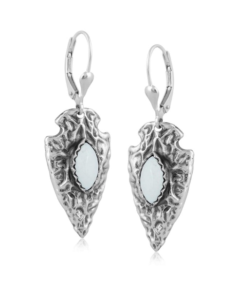 Fritz Casuse Sterling Silver Arrowhead and White Agate Gemstone Lever Back Earrings