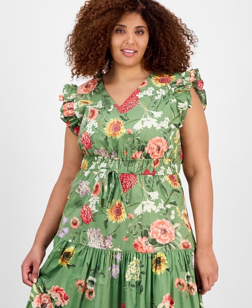 Plus Size Printed Drawstring-Waist Midi Dress