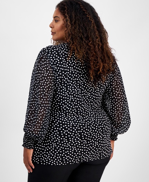 Plus Size Printed Smocked-Cuff Wrap Top