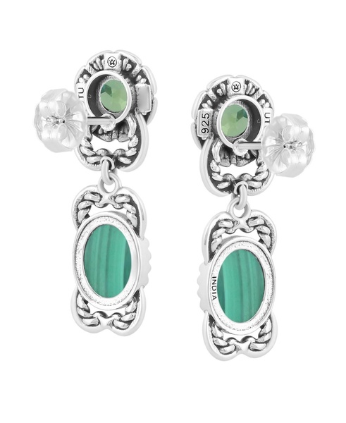 Sterling Silver Malachite Peridot Desert Bloom Dangle Earrings