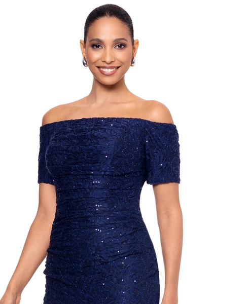 Women's Sequined Lace Off-The-Shoulder Gown