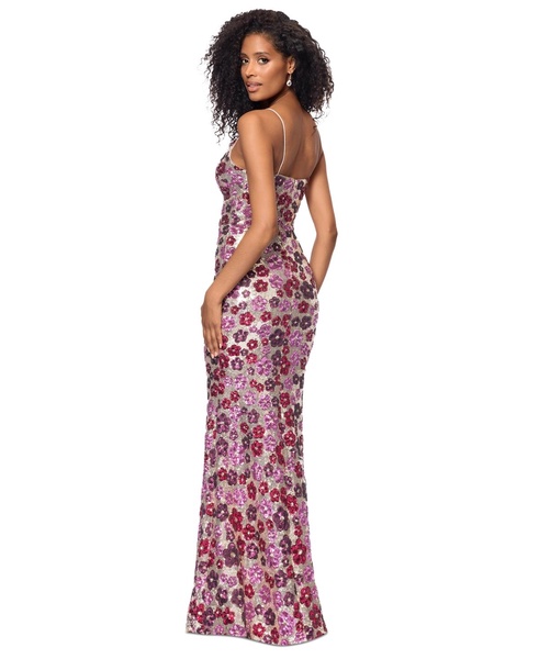 Women's Floral-Sequinned Plunging-Neck Gown