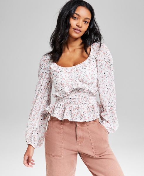 Women's Printed Ruffle-Trim Smocked Top, Exclusively at Macy's 