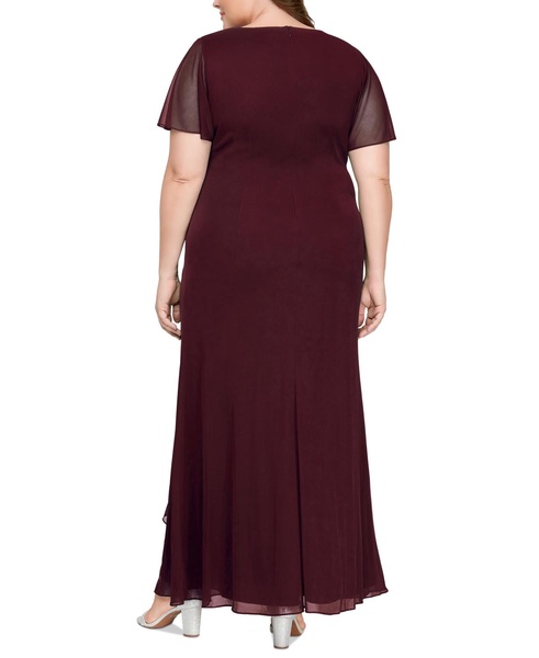 Plus Size Flutter-Sleeve Embellished-Trim Gown 