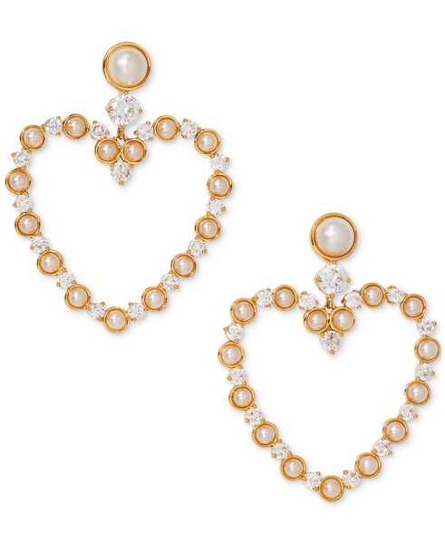 Imitation Pearl & Cubic Zirconia Open Heart Drop Earrings