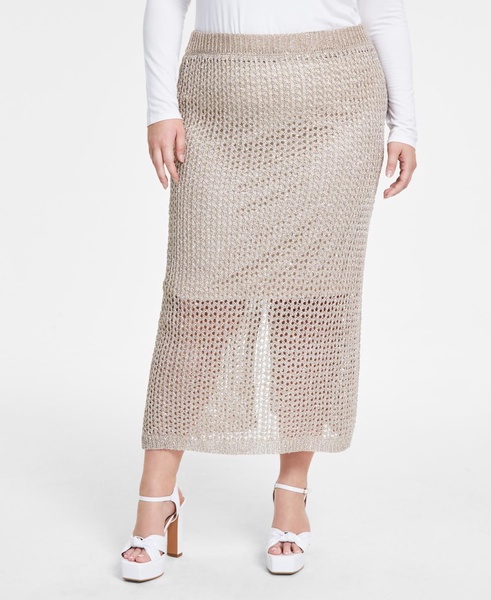 Trendy Plus Size Sparkle Crochet Midi Skirt, Created for Macy's