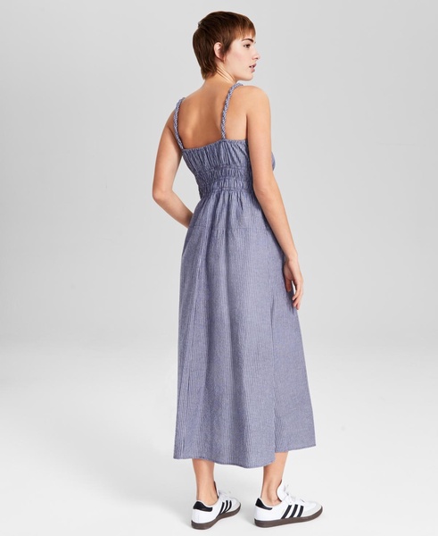 Women's Smocked-Waist Twist-Strap Cotton Midi Dress, Exclusively at Macy's