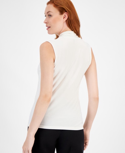 Women's Pleated-Neck Printed Sleeveless Top