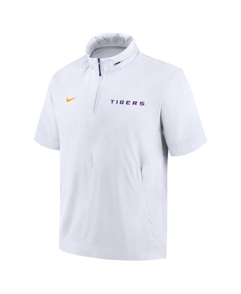 Men's White LSU Tigers 2024 Sideline Coach Short Sleeve Half-Zip Hoodie Jacket