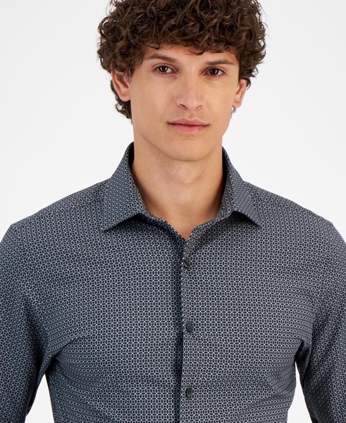 Men's Slim-Fit 4-Way Stretch Medallion Dress Shirt, Created for Macy's