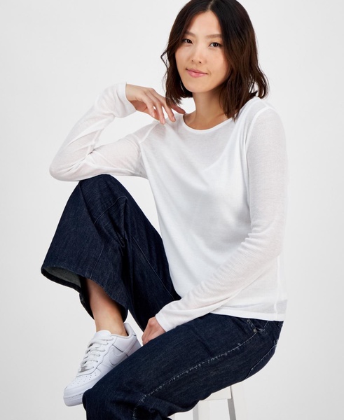 Petite Long-Sleeve Double-Layer Knit Top, Exclusively at Macy's