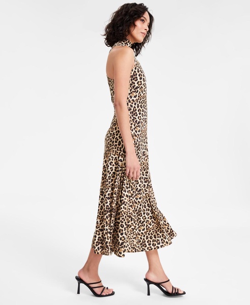 Women's Cheetah-Print Mock-Neck A-Line Midi Dress, Exclusively at Macy's 