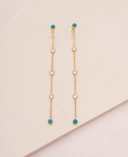 Green Opal Linear Earrings in 18K Gold Plating