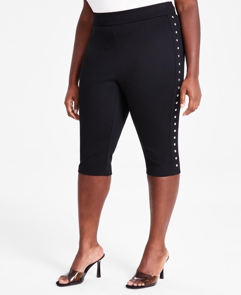 Trendy Plus Size Pull-On High-Rise Stud-Trim Capri Pants, Exclusively at Macy's  