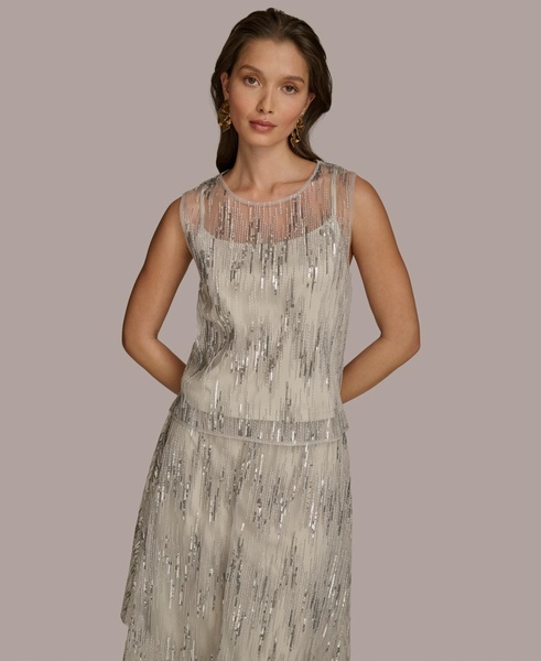 Women's Sequin Embellished Mesh Sleeveless Top