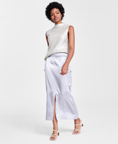 Women's Shiny Front-Slit Midi Cargo Skirt, Created for Macy's