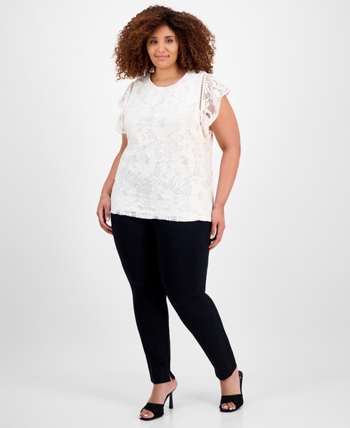 Plus Size Flutter-Sleeve Lace Overlay Blouse