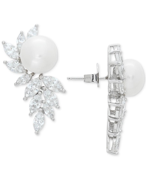 Cultured Freshwater Pearl (10mm) & Cubic Zirconia Drop Earrings in Sterling Silver
