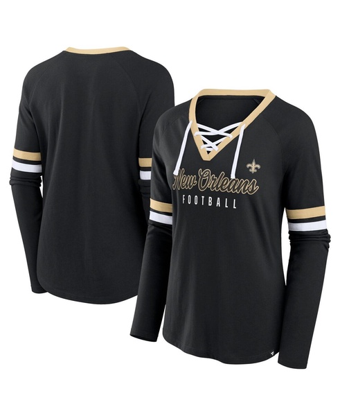 Women's Black New Orleans Saints Won and Done Lace-Up Long Sleeve Fashion Top