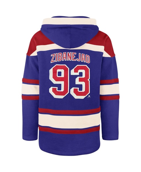 Men's Mika Zibanejad Blue New York Rangers Player Name and Number Lacer Pullover Hoodie