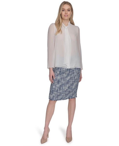 Women's Long Sleeve Tie-Neck Chiffon Blouse