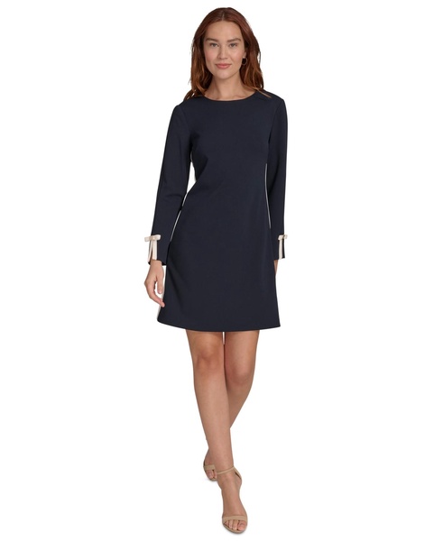 Petite Long-Sleeve Bow-Cuff Shift Dress