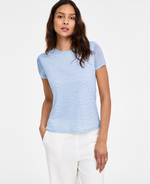Women's Printed Mesh Crewneck Top, Exclusively at Macy's