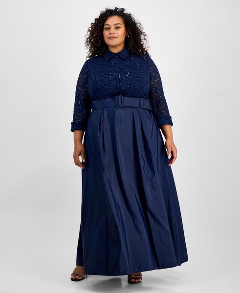 Plus Size 3/4-Sleeve A-Line Gown