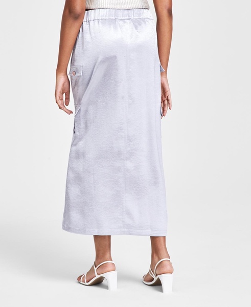 Women's Shiny Front-Slit Midi Cargo Skirt, Created for Macy's