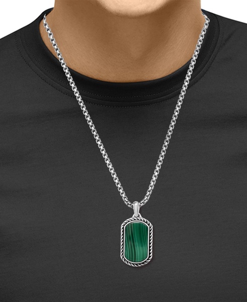 EFFY® Men's Malachite Dog Tag 22" Pendant Necklace in Sterling Silver