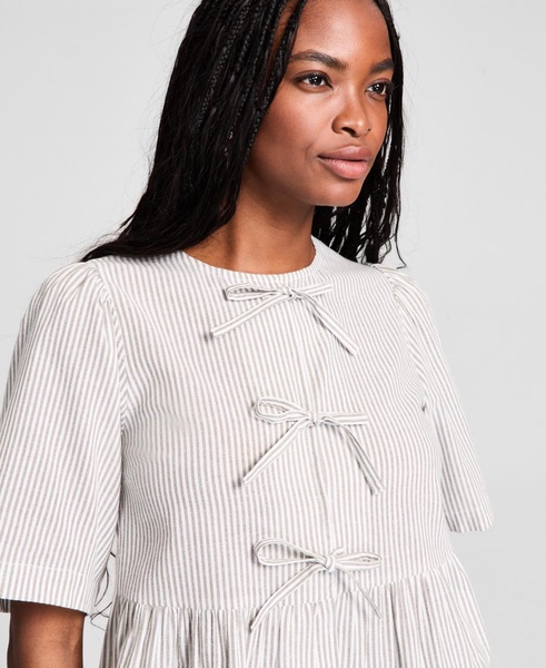 Women's Cotton Bow-Trim Peplum Top, Exclusively at Macy's