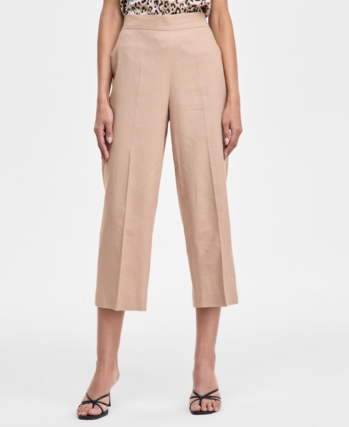 Women's Linen-Blend Pull-On Cropped Wide-Leg Pants, Exclusively at Macy's 