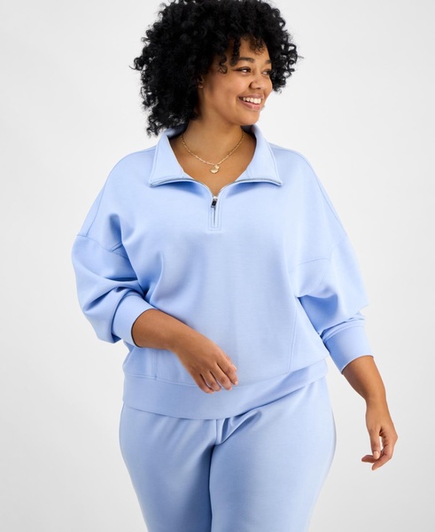 Trendy Plus Size Quarter-Zip Scuba Knit Pullover, Created for Macy's