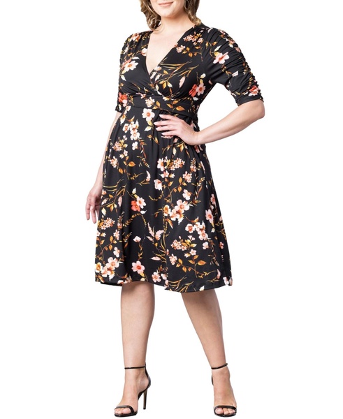 Plus Size Gabriella Ruched Sleeve Midi Dress with Pockets